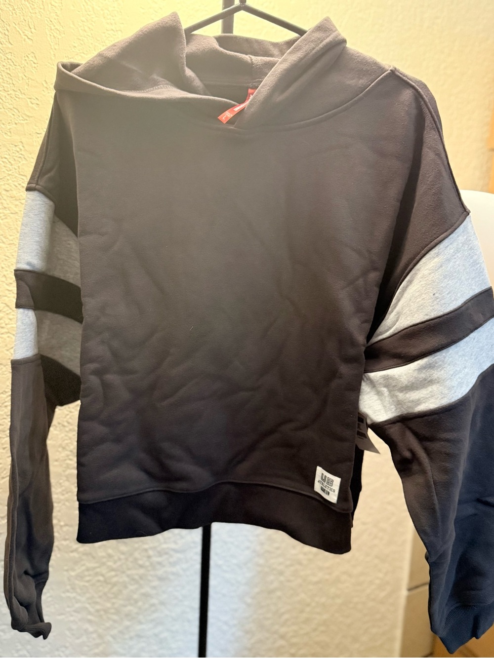 Juniors UNIONBAY Dark Gray Hoodie with Light Gray Sleeve Stripes